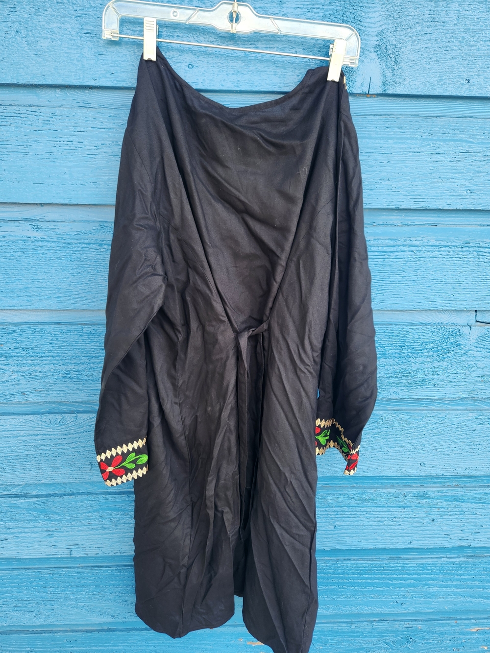 Black Mexican Embroidered Floral Tunic with Yellow & Red Accents - Picture 3 of 6